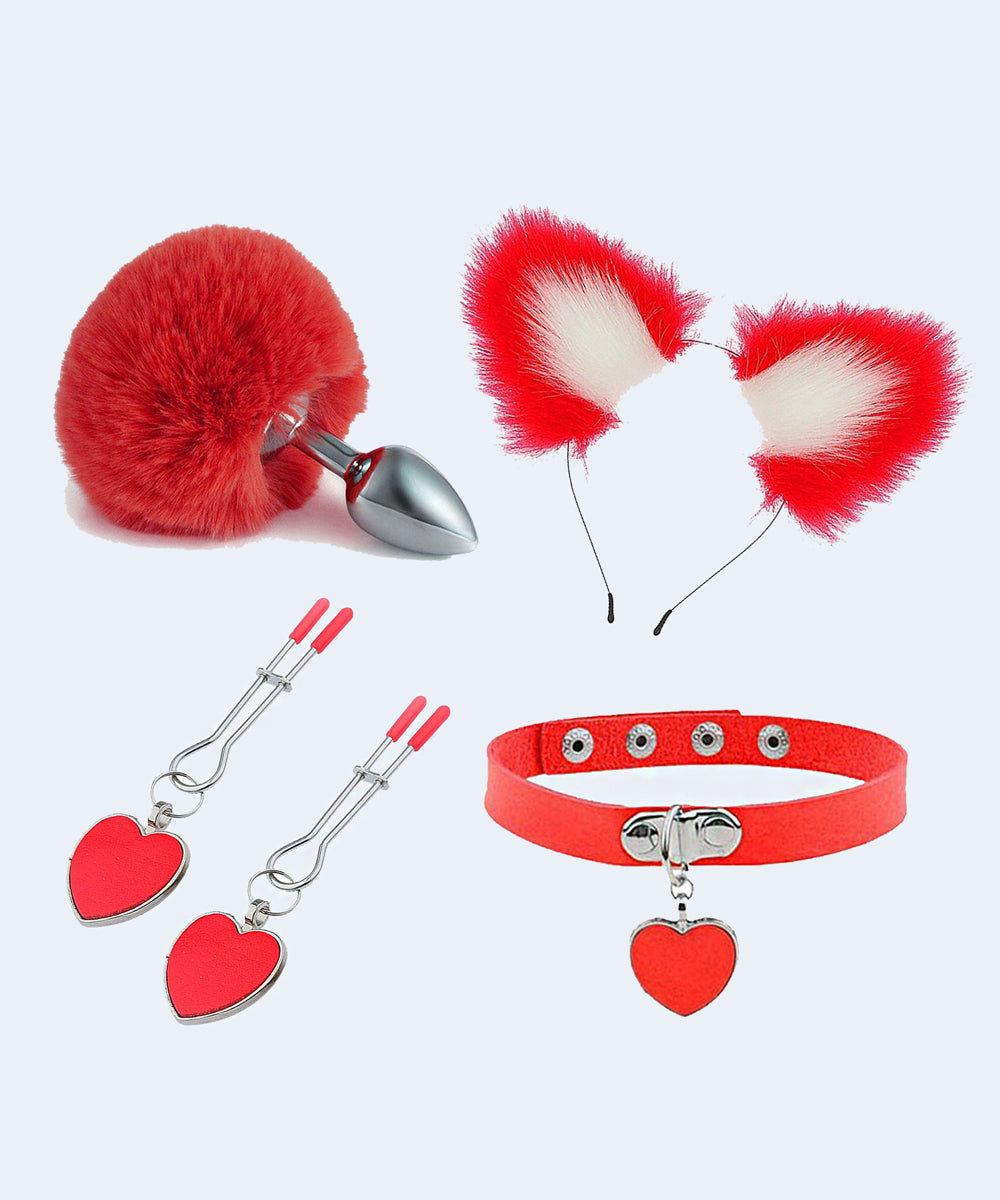Kit - Rabo de Coelho com Tiara de Orelhas - Grampos para os seios em Metal e Gargantilha - SI - SEXY IMPORT
